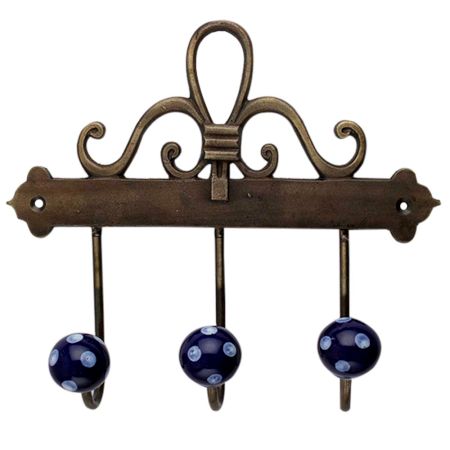 Navy Blue White Dot Ceramic Iron Hooks